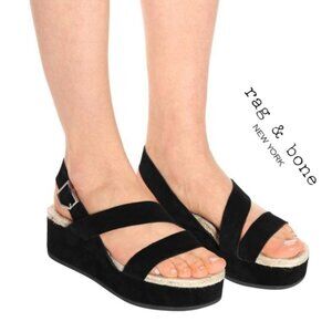 Rag & Bone Megan Espadrille Platform Sandals, Black Suede, Women's Size 8